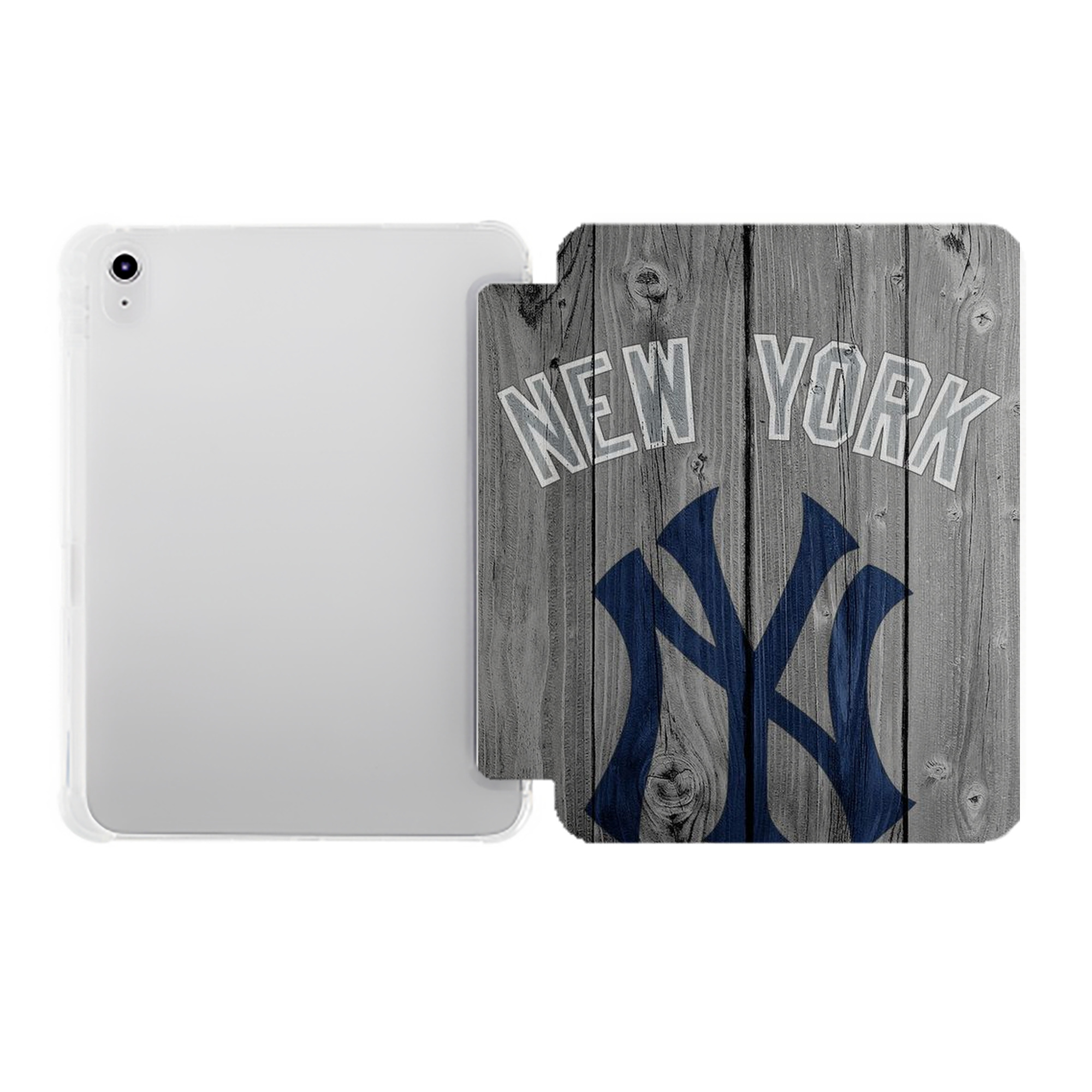 New York Yankees 204 Premium Tri-Fold PU Leather & Silicone IPad Case With Pencil Slot – Fits 9.5,10.5,10.9 – Adjustable Stand, Slim, Protective